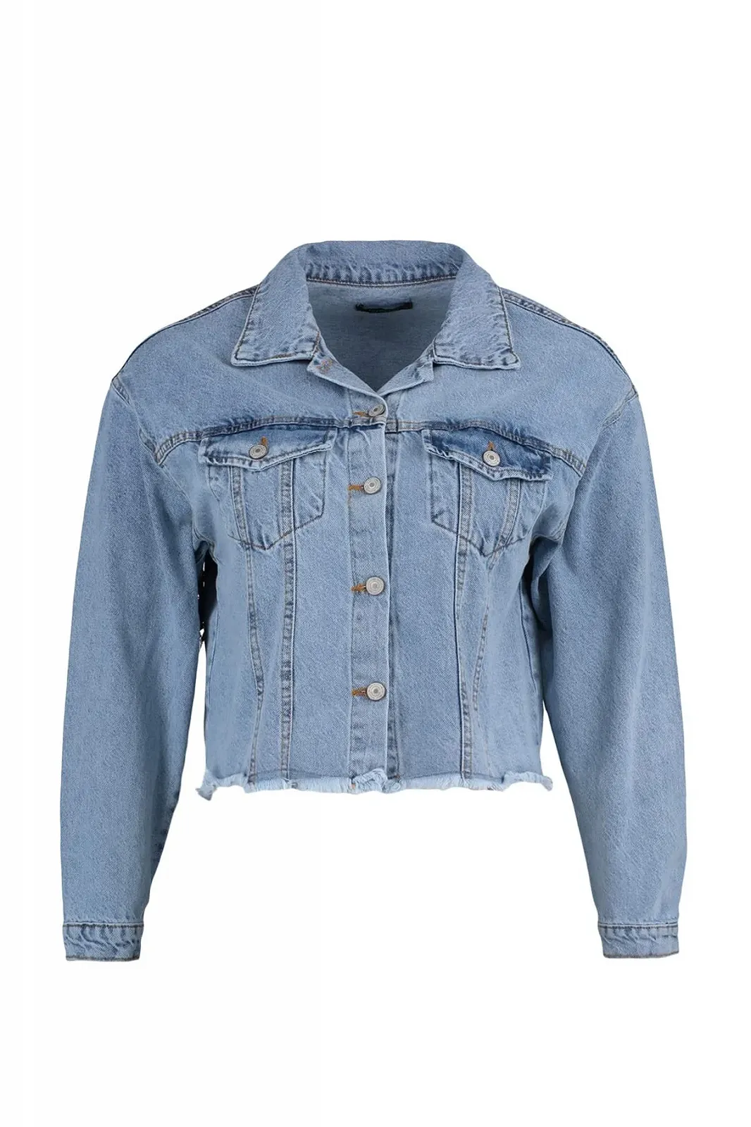 Джинсовая куртка TRENDYOL Basic однотонная, фото №4