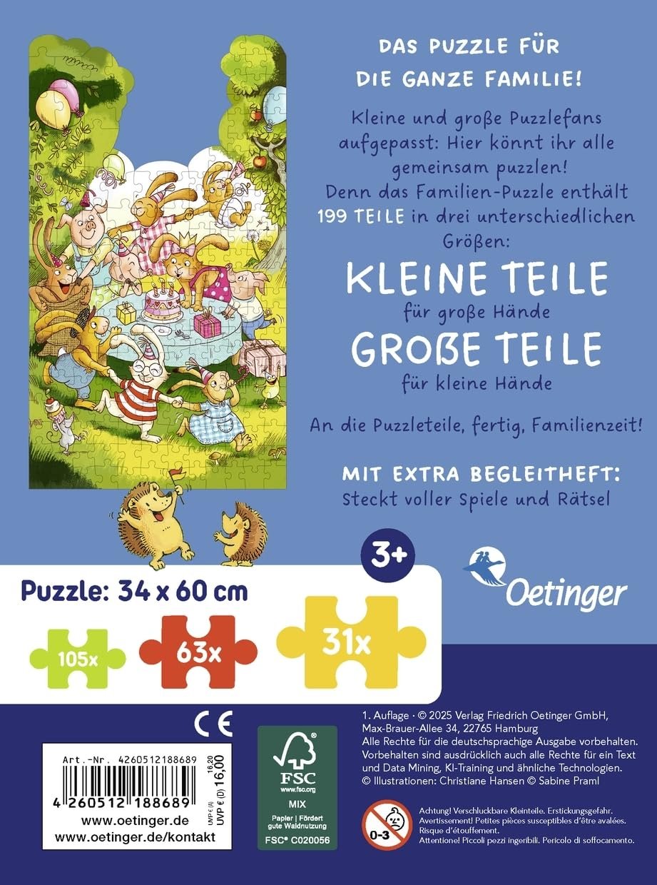 Пазл Seven Little Rabbits Our Family Puzzle 199 деталей 34 x 60 см від 3 років, фото №3