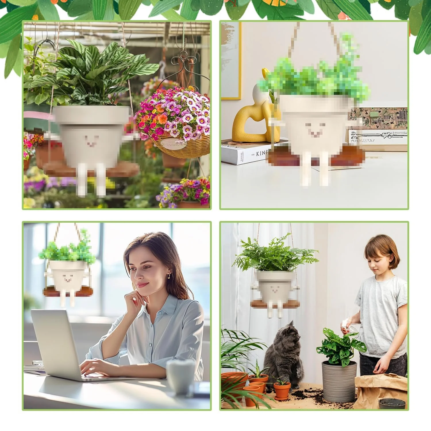 Подвесное кашпо Качели Улыбающееся лицо Из смолы, фото №7