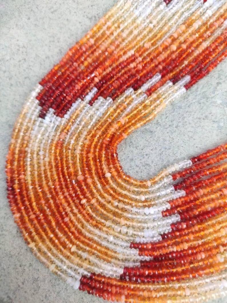 Натуральный мексиканский огненный опал, круглые граненые бусины 2.5-3 мм, нить длиной 33 см, камни для ожерелья и браслета, фото №3