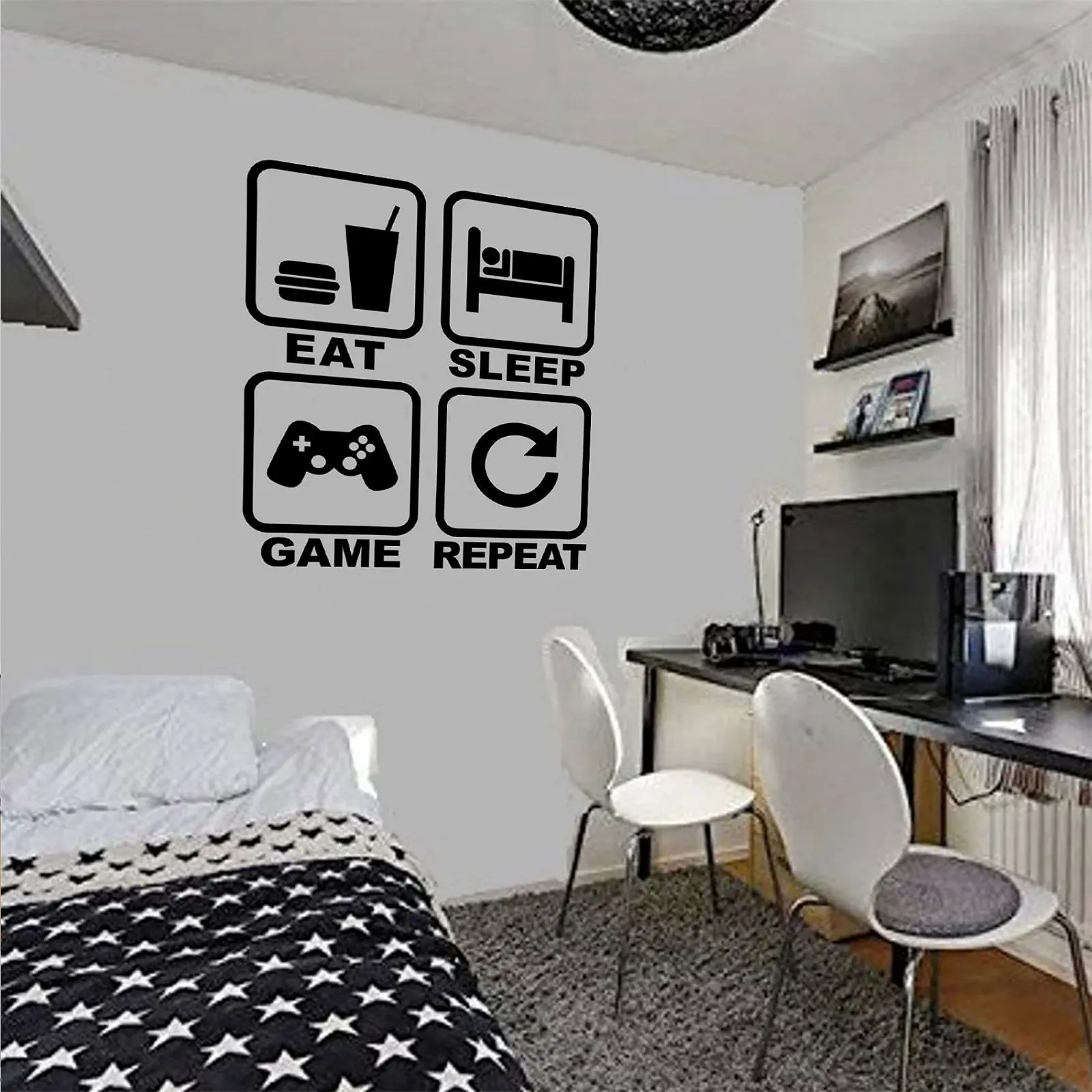 Наклейка на стіну Eat Sleep Game Repeat Контролер Вінілова Чорна, фото №5