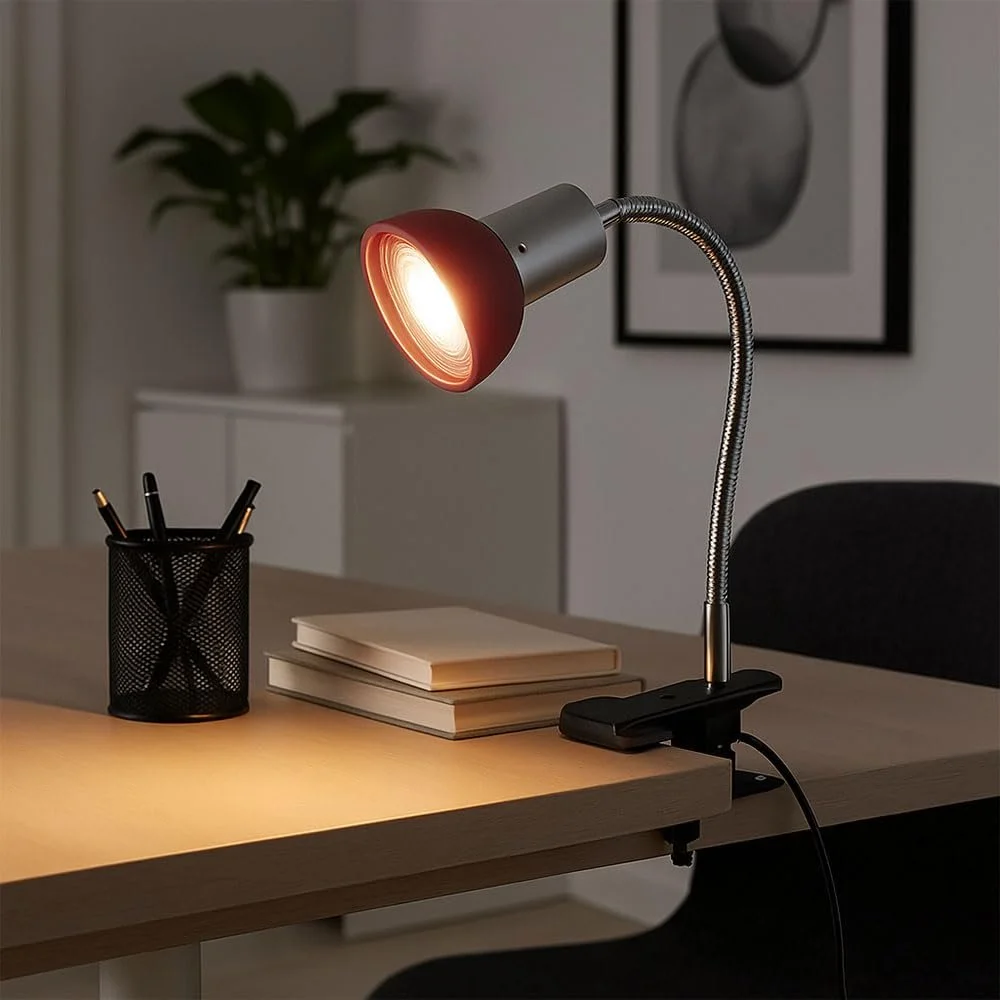 Лампа на прищіпці etc-shop LED з вилкою, рухома, 1 x LED 3 Вт 250 лм 3000 K, 34 x 9 x 6.1 см, срібляста з червоним склом [Набір із 4 шт.], фото №7