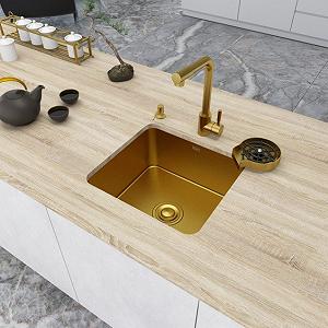 Золота мийка для кухні з нержавіючої сталі 45 см в стільницю Nett NG-4643 - Фото 1