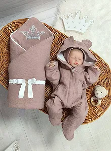 Набір для новонародженого на виписку муслін Бежевий (А00383) - Фото 1