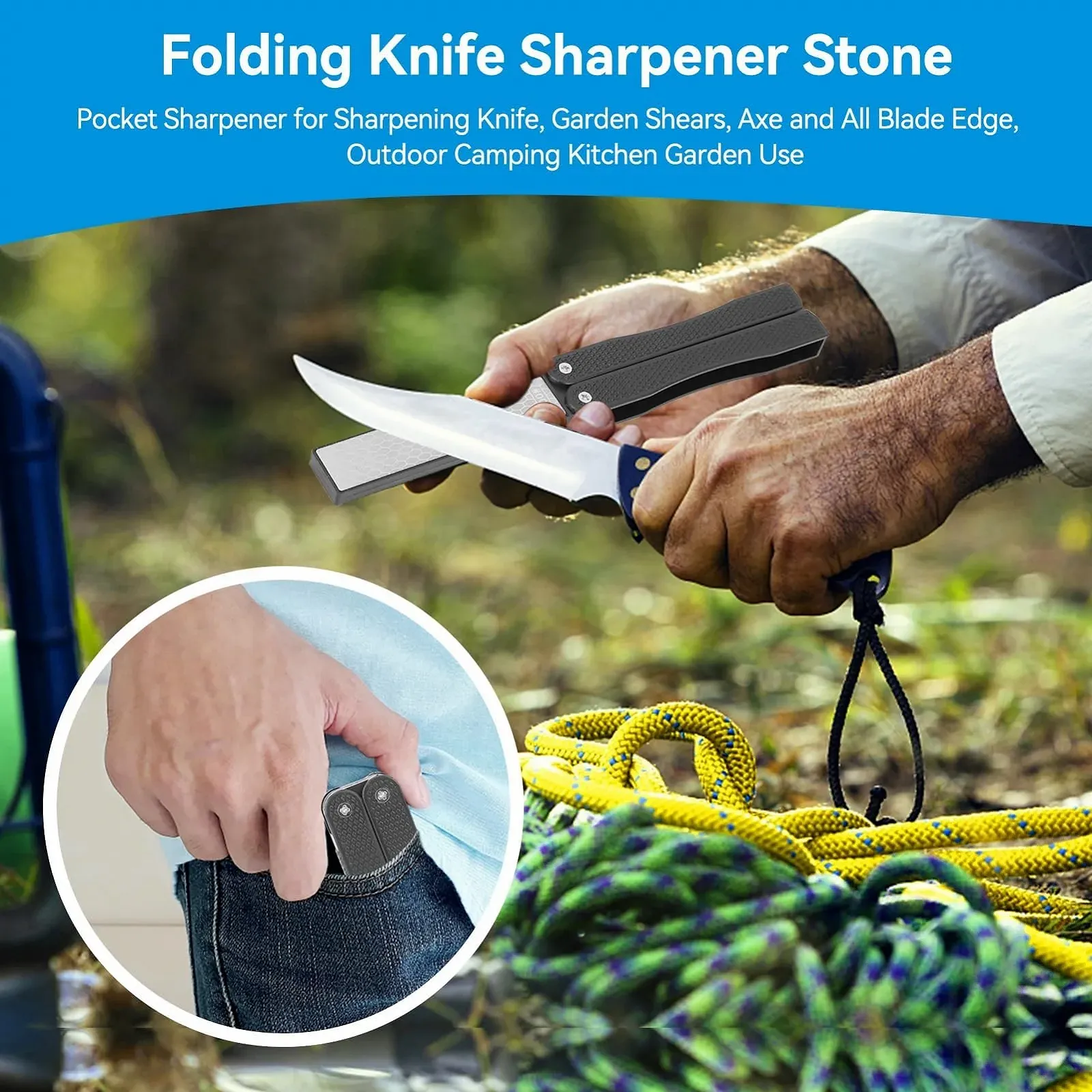 Точилка для ножів алмазна двостороння 400/600 складана кишенькова Black, фото №2