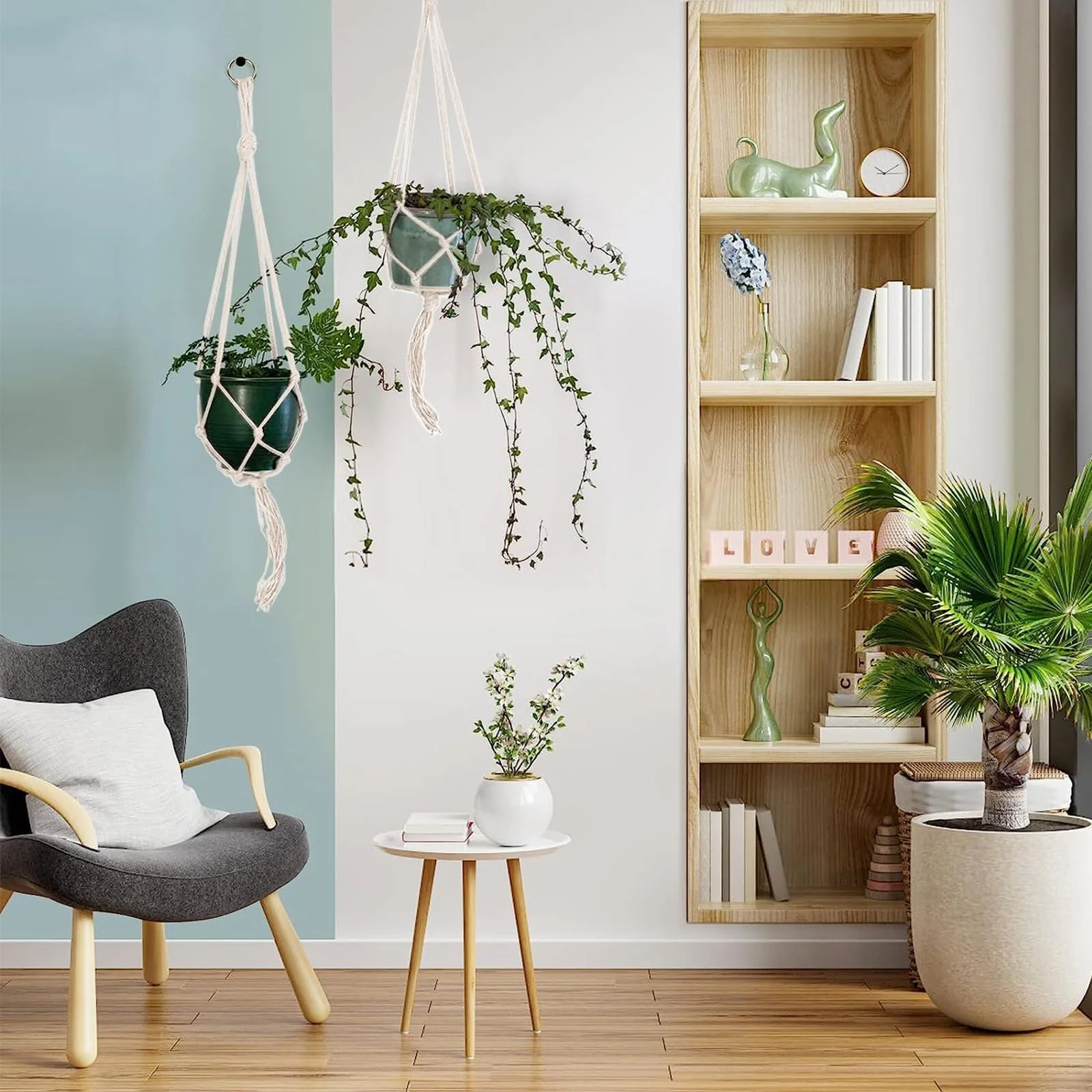 Подвесные корзины макраме Набор 4 шт Хлопковая веревка Бохо-стиль, фото №7