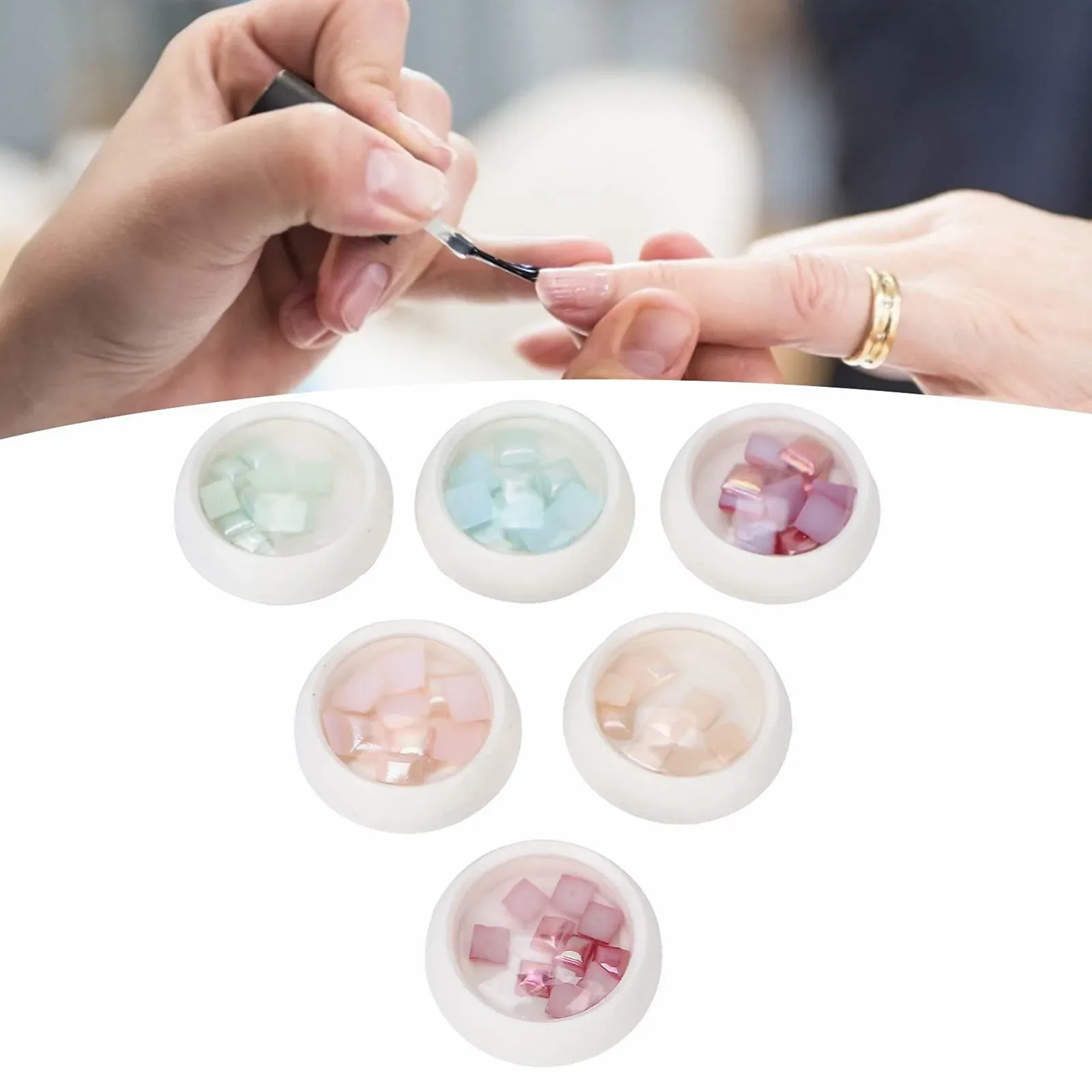 Блестки Квадратные для ногтей, Набор голографических блесток для ногтей, 6 цветов 3D Прямоугольные блестки-хлопья с коробкой, фото №8