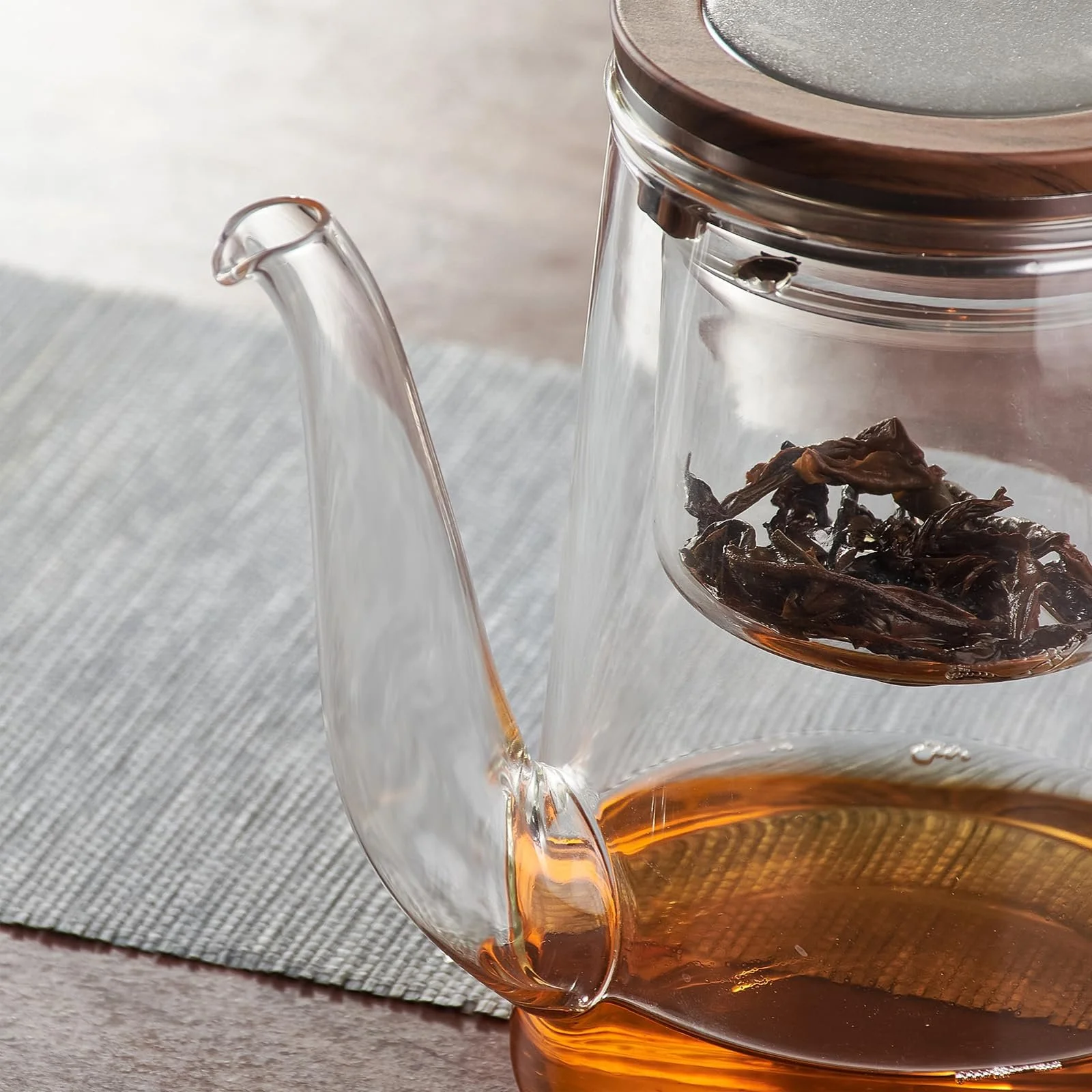 Чайник-заварник Скляний з дерев'яною ручкою та ситечком, фото №9