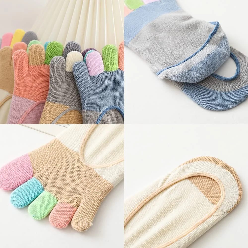 Шкарпетки без швів жіночі низькі 5 пальців бавовна невидимі шкарпетки-слідки різнокольорові, різнокольорові 5 пар, фото №7 Шкарпетки без швів жіночі низькі 5 пальців бавовна невидимі шкарпетки-слідки різнокольорові, різнокольорові 5 пар, фото №7