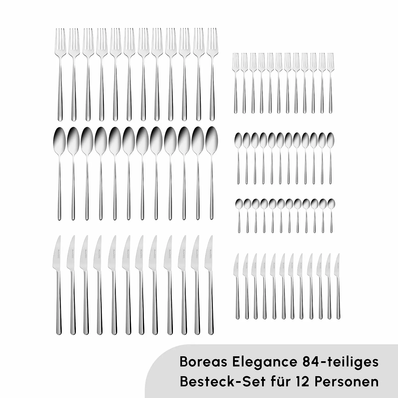 Набор столовых приборов Karaca Boreas 84 предмета, нержавеющая сталь 18/10, на 12 персон, серебряный, фото №2 Набор столовых приборов Karaca Boreas 84 предмета, нержавеющая сталь 18/10, на 12 персон, серебряный, фото №2