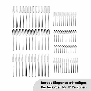 Набір столових приборів Karaca Boreas 84 предмети, нержавіюча сталь 18/10, на 12 персон, срібний synthetic.ua - Фото 1