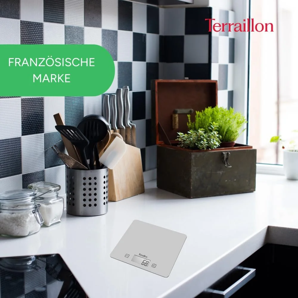 Кухонні ваги Terraillon T1040 цифрові, велика скляна платформа, функція тари, до 5 кг, фото №3 Кухонні ваги Terraillon T1040 цифрові, велика скляна платформа, функція тари, до 5 кг, фото №3