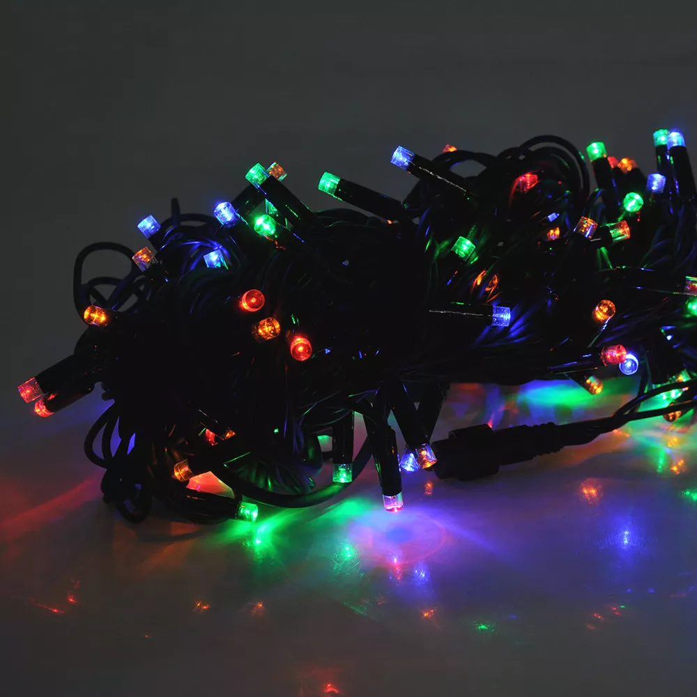 Гірлянди 100LED ДИОД Red Green Blue Yellow 10 метрів чорна ізоляція вулична BOX, фото №1