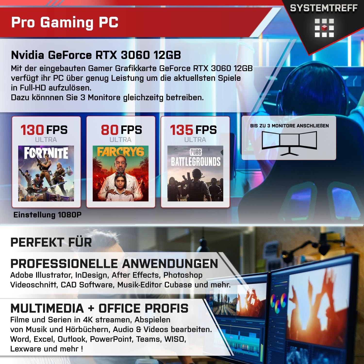 Системний блок SYSTEMTREFF Gaming PC AMD Ryzen 7 5800X 8x4.7GHz Nvidia GeForce RTX 3060 12GB DX12 512GB M.2 NVMe 16GB DDR4 RAM WLAN, фото №5