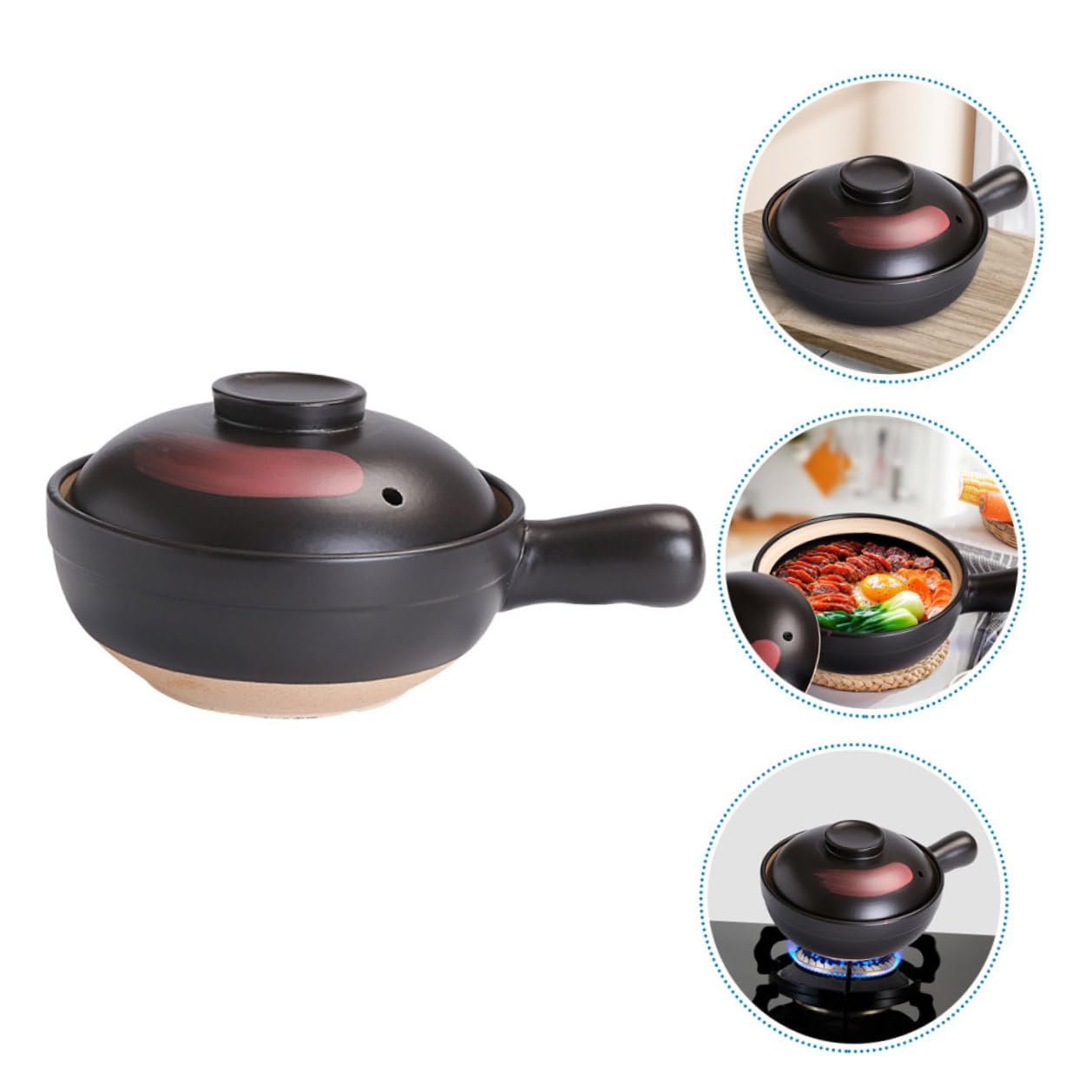 Горщик для тушкування VILLCASE керамічний з ручкою термостійкий для газової плити, фото №4