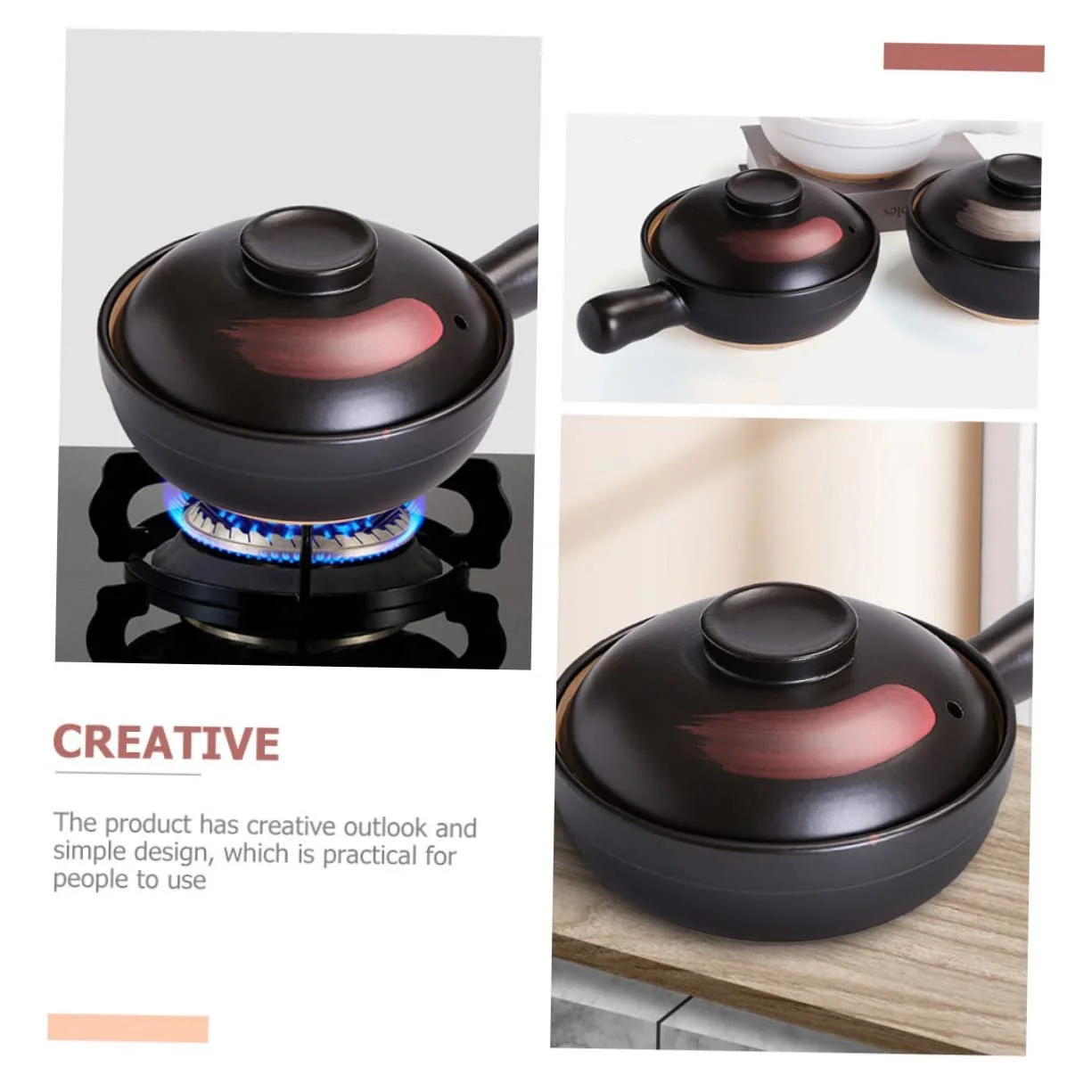 Горшок для тушения GLEAVI глиняный жаростойкий с плоским дном, фото №6