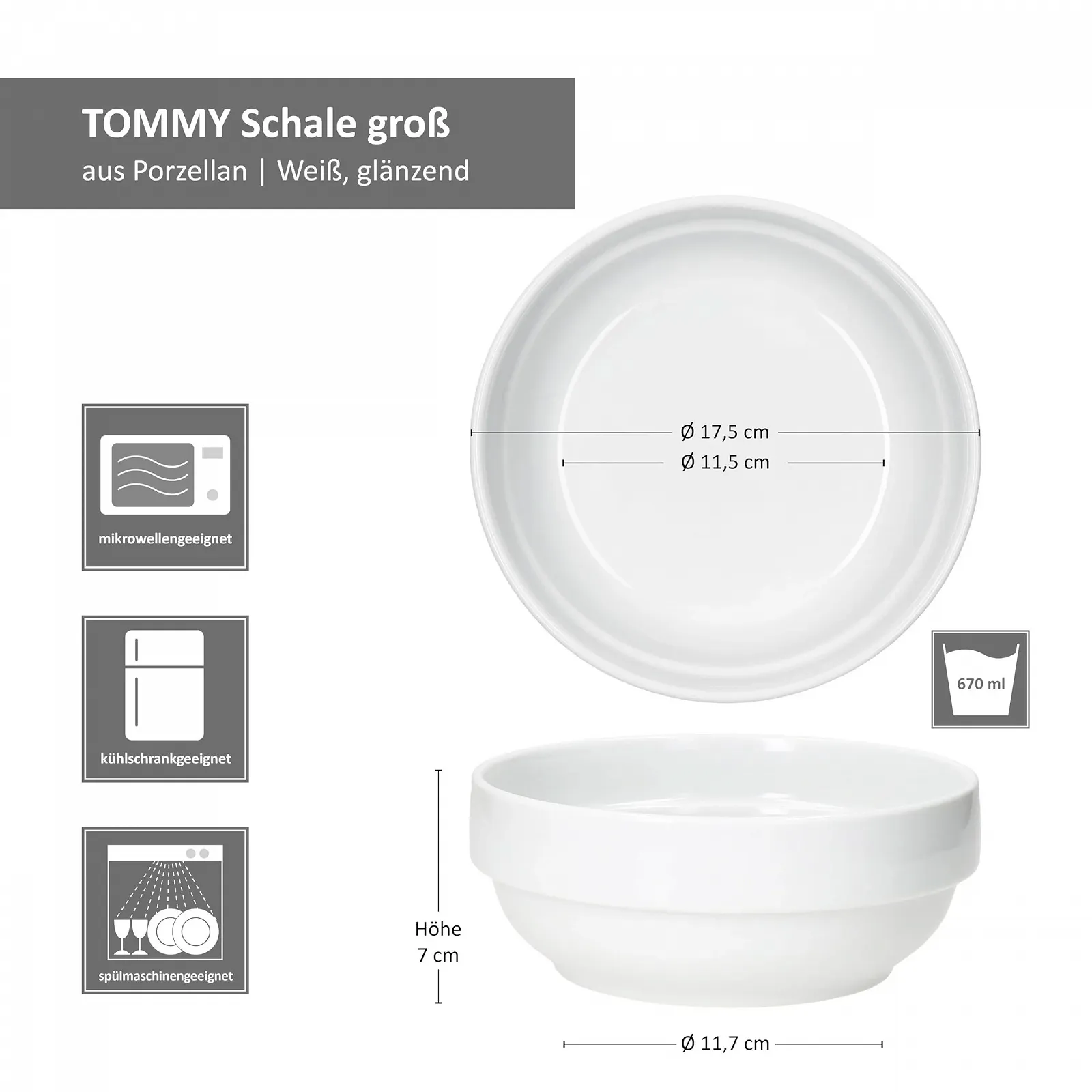 Миска MamboCat Tommy 6 штук 17.5 см 670 мл Белая, фото №6 Миска MamboCat Tommy 6 штук 17.5 см 670 мл Белая, фото №6