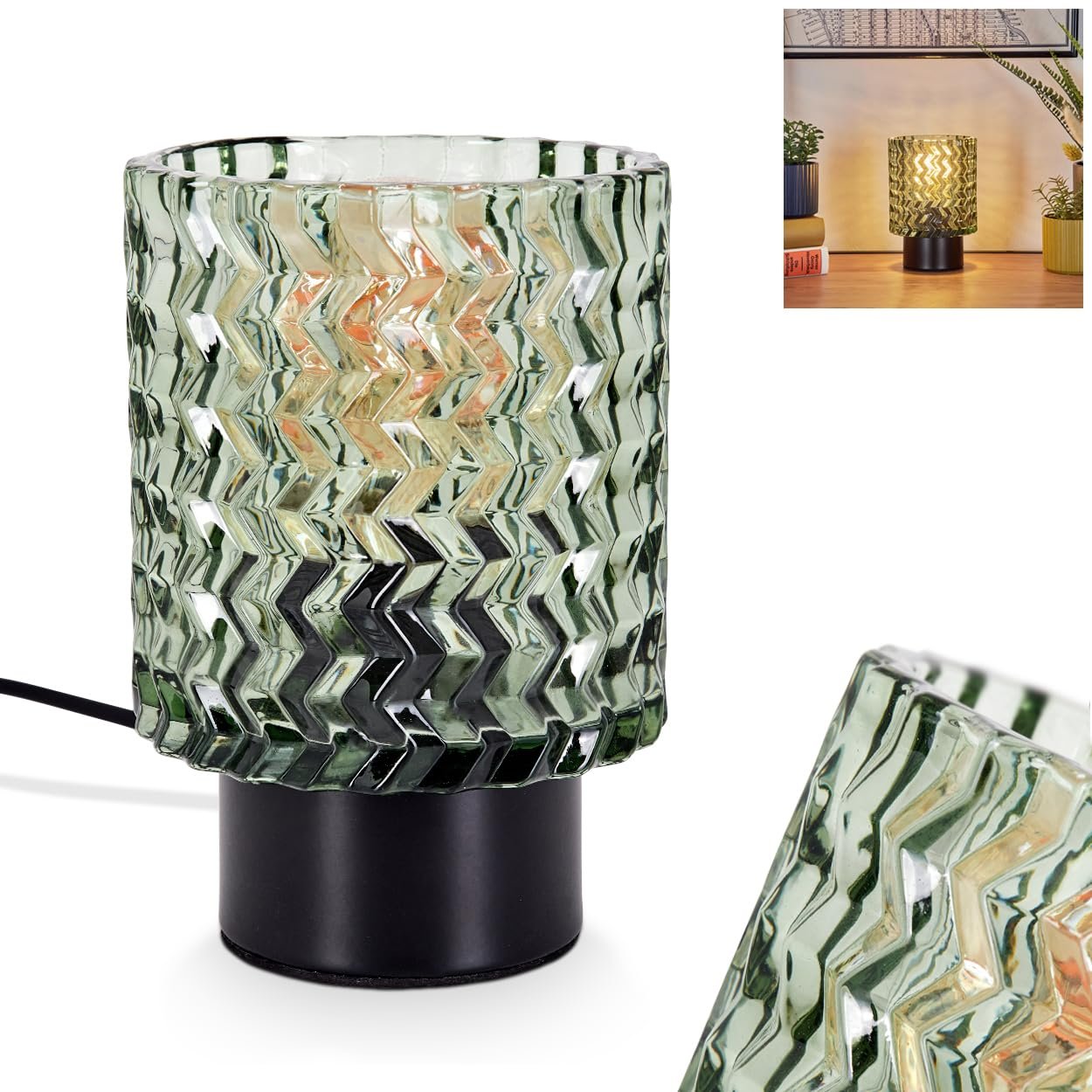 Настільна лампа Falgorosa Modern Vintage / Retro Design Метал / Скло Ø11 см E27 Чорний / Зелений, фото №1