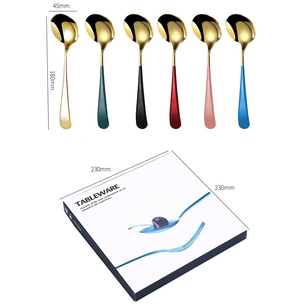 Ложка Супова з кольоровою ручкою Elegant Life Time з нержавіючої сталі, 6 шт, золота, фото №2