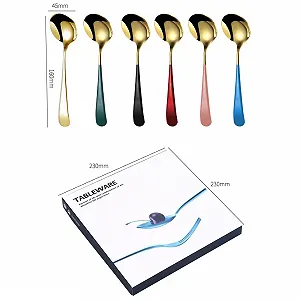 Ложка Суповая с цветной ручкой Elegant Life Time из нержавеющей стали, 6 шт, золотая synthetic.ua - Фото 1