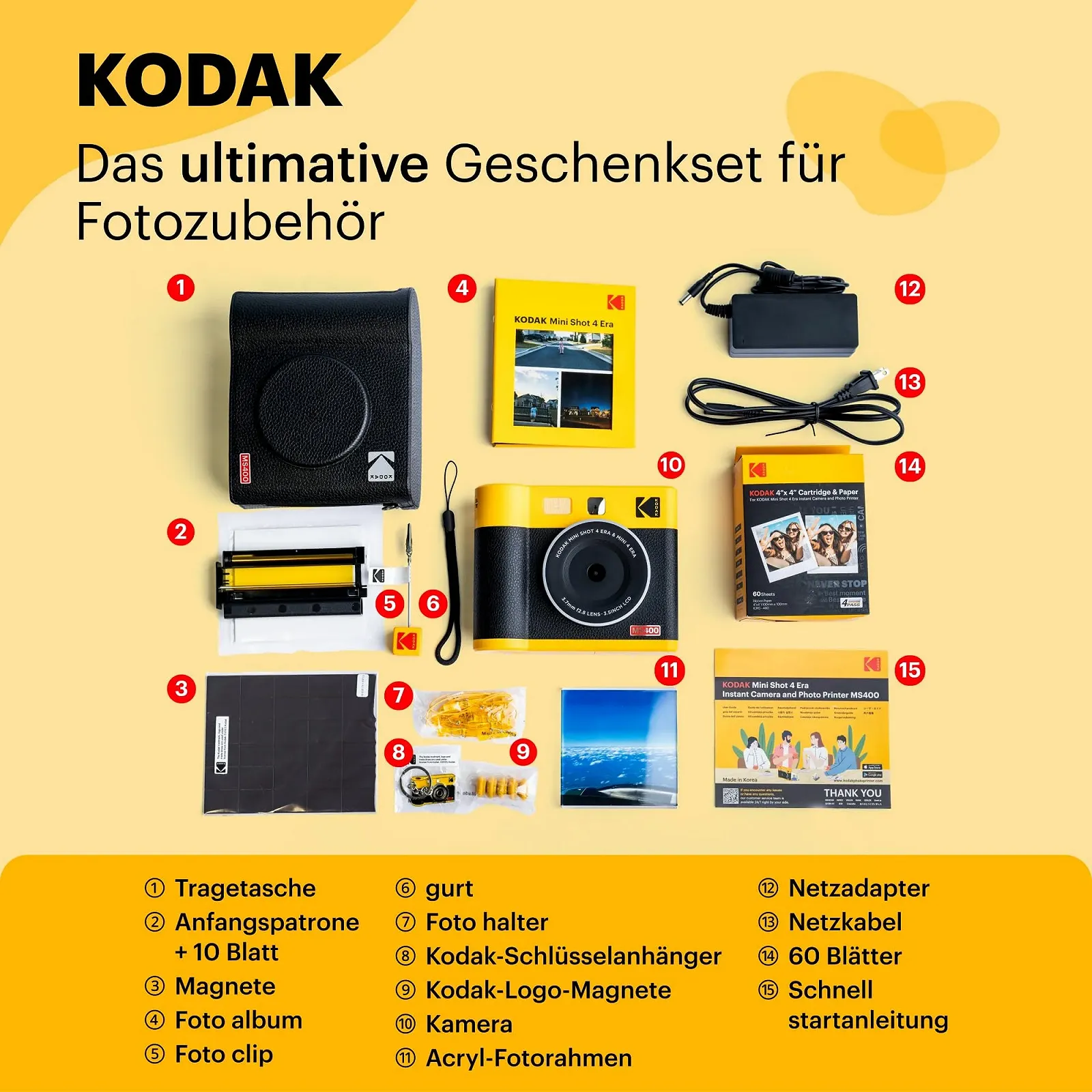 Фотокамера мгновенной печати и фотопринтер 2-в-1 KODAK Mini Shot 4 ERA 4PASS 10 x 10 см + Подарочный набор + 10 листов + Картридж на 60 листов Желтый, фото №3