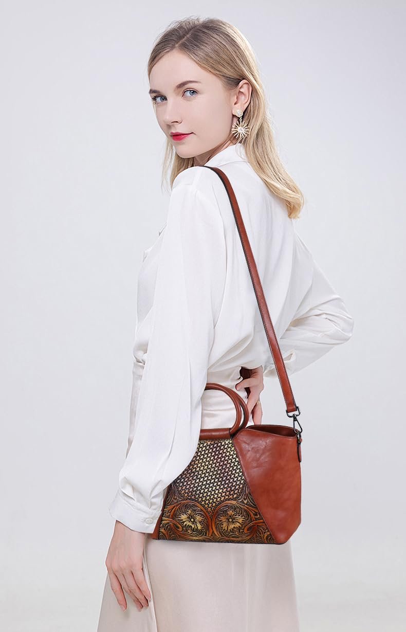 Сумка женская LETEULO Кожаная C ручкой сверху Винтажная Большая Железная для школы и шоппинга, фото №2