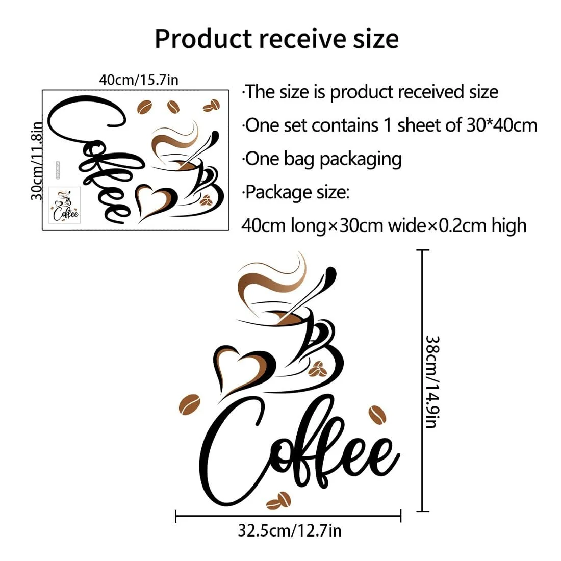 Наклейка на стену Coffee Beans коричневая 1 шт., фото №2