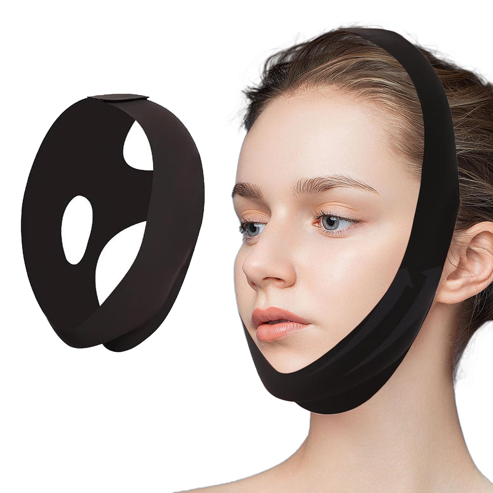 Підборідний ремінь від хропіння, регульований дихаючий, унісекс, чорний, фото №1