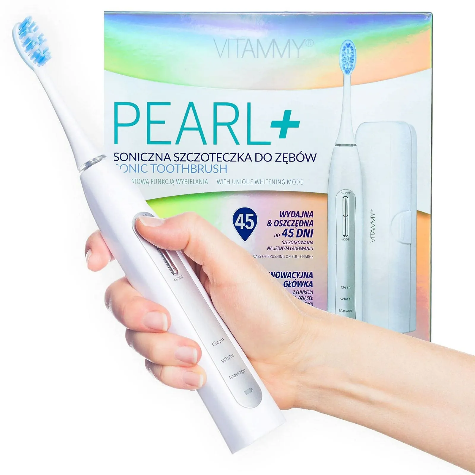 Электрическая звуковая зубная щетка VITAMMY Pearl + White с функциями чистки, отбеливания и массажа, фото №3