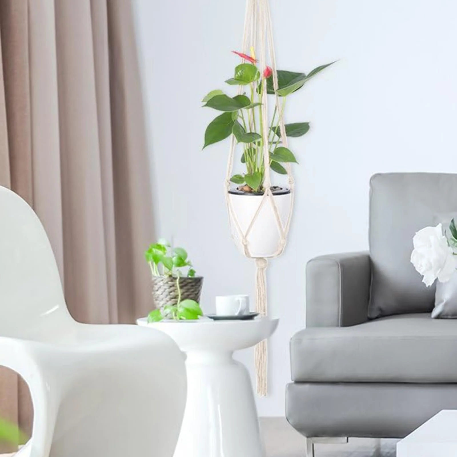 Подвесные корзины макраме Набор 4 шт Хлопковая веревка Бохо-стиль, фото №5