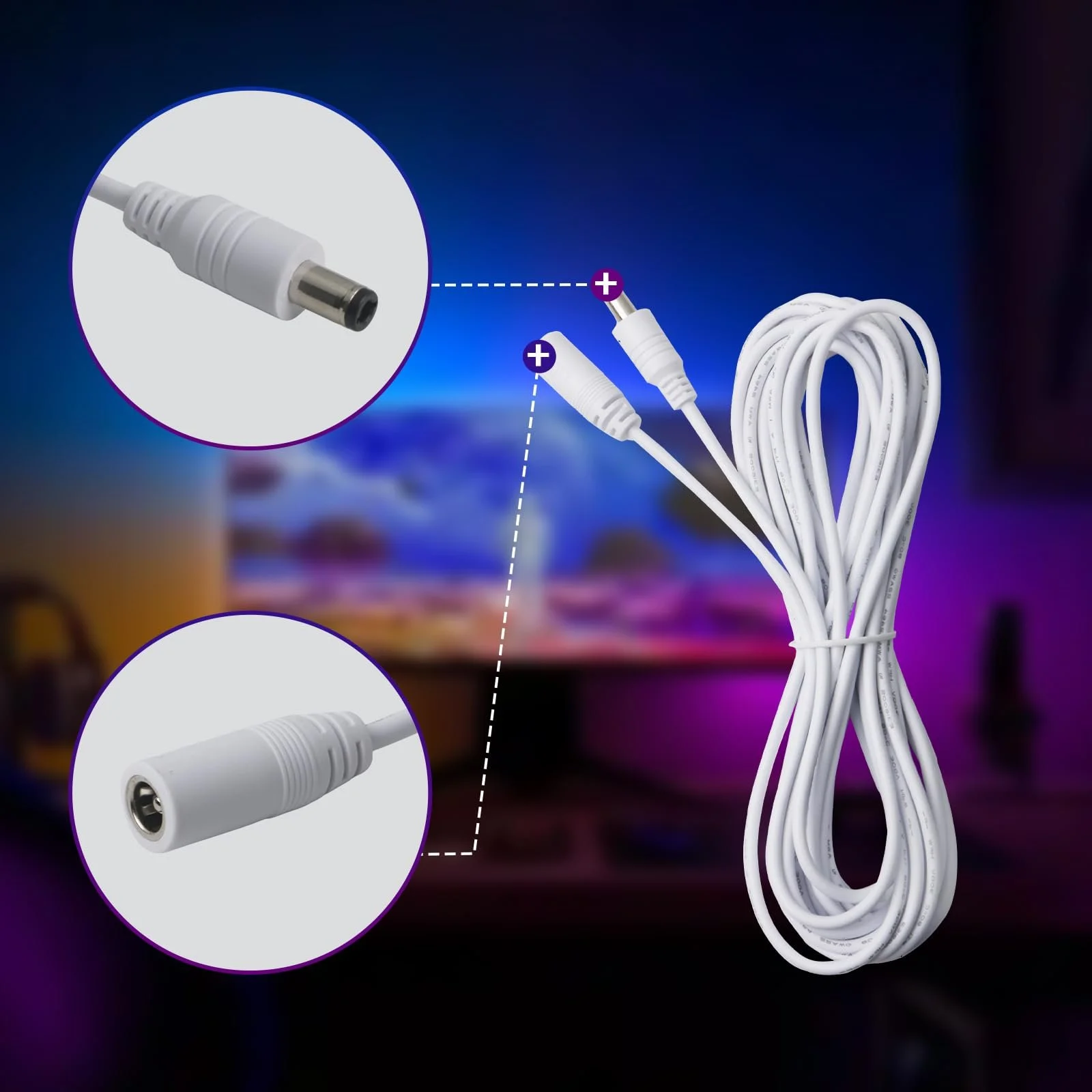 DC-подовжувач 6 м Сумісний з Philips HUE Lightstrip Plus V3 / V4 Білий, фото №4