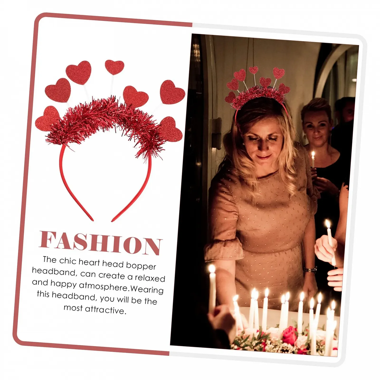 Обруч для волос Abaodam Сердце Красный, фото №4