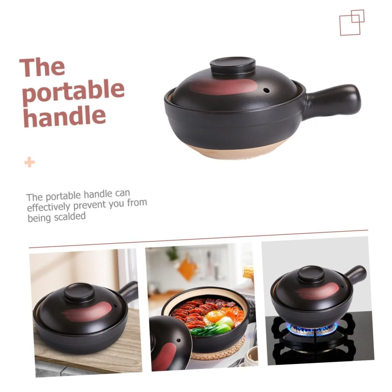 Кастрюля для тушения для газовой плиты с переносной ручкой антипригарная Черный Красный Маленькая, фото №9