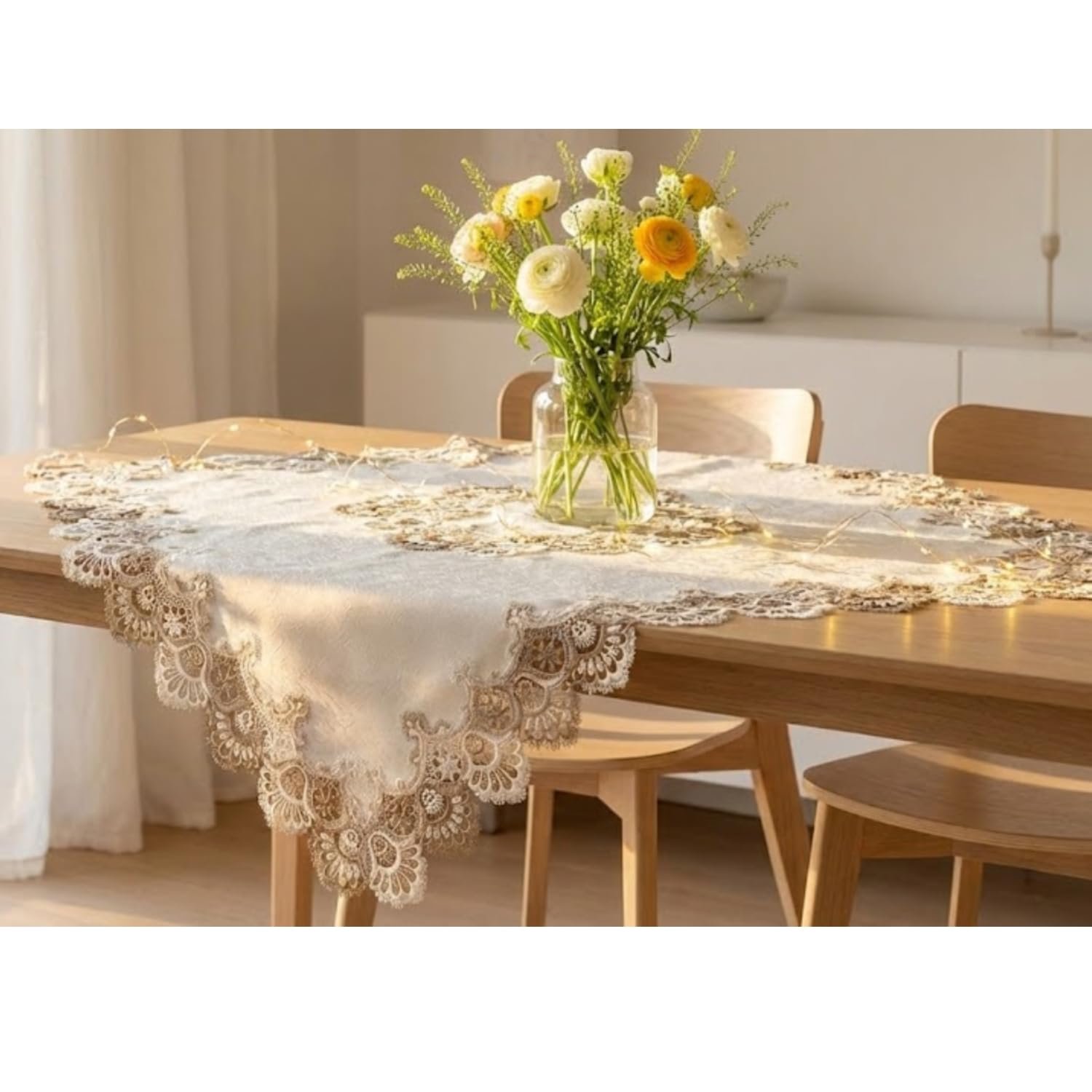Скатертина Elegant Jacquard Lace 85 x 85 см Поліестер Коричневий Білий Екрю, фото №3