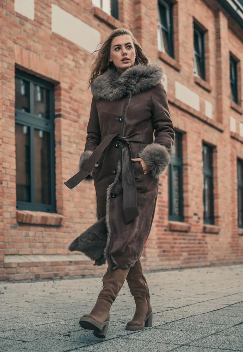 Дубленка Hollert Toscana Lanessa Коричневая с капюшоном, фото №5 Дубленка Hollert Toscana Lanessa Коричневая с капюшоном, фото №5