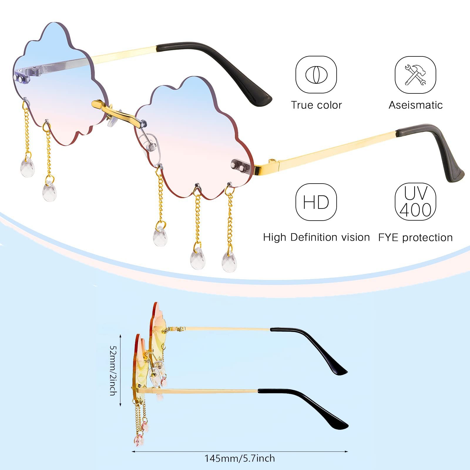 Жіночі Сонцезахисні Окуляри Cloud Без оправи UV400 Синьо-рожеві, фото №3