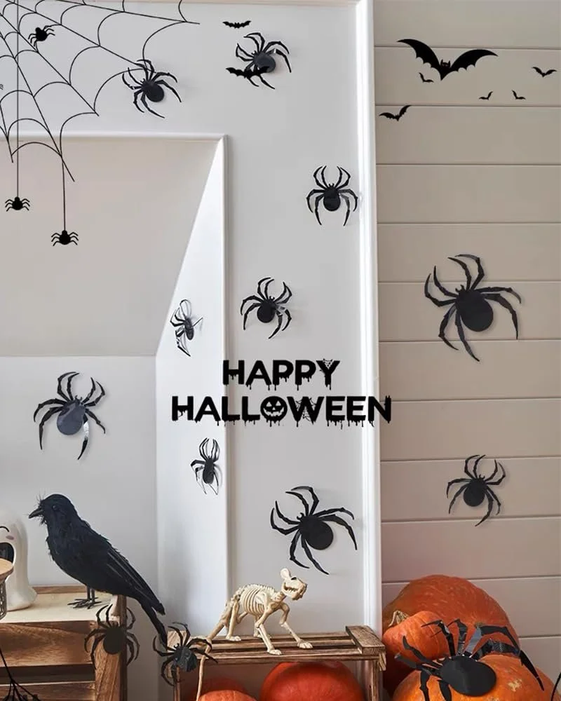 Наклейки на стіну 3D Halloween Кажани та павуки 124 шт. Чорний, фото №8