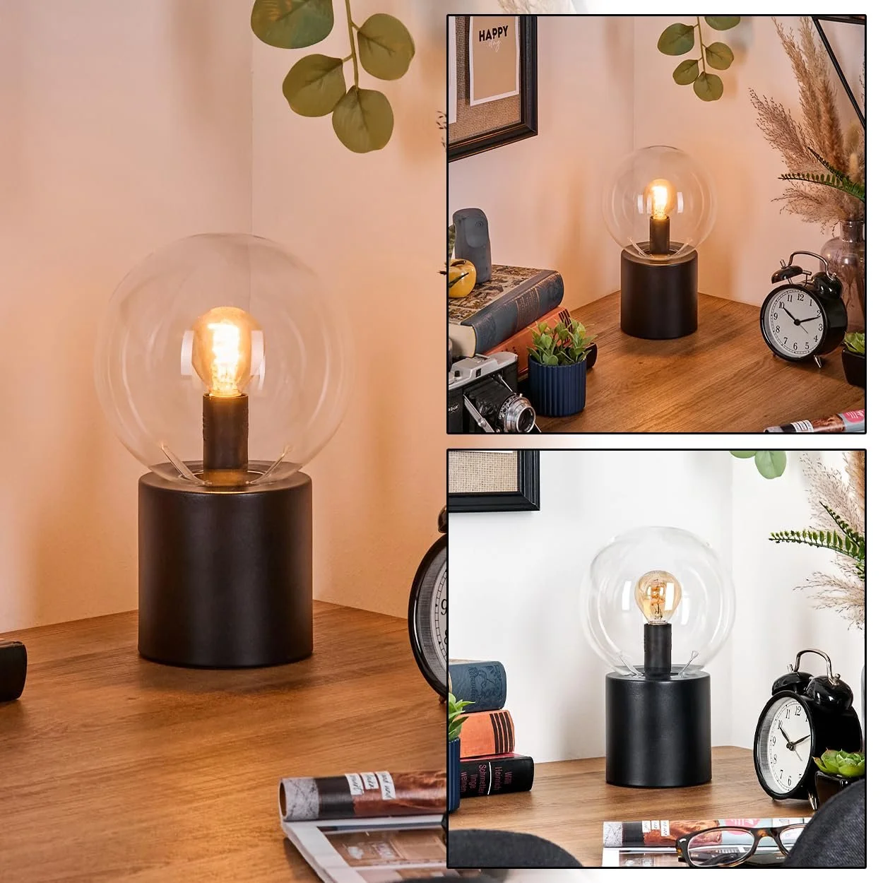 Настільна лампа HOFSTEIN Gastor Метал / Скло Сучасна Ретро/Вінтаж E14 Чорна/Прозора, фото №1