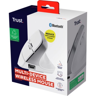 Мышка Trust Bayo+ Ergonomic Wireless/Bluetooth White (25399), фото №8 Мышка Trust Bayo+ Ergonomic Wireless/Bluetooth White (25399), фото №8