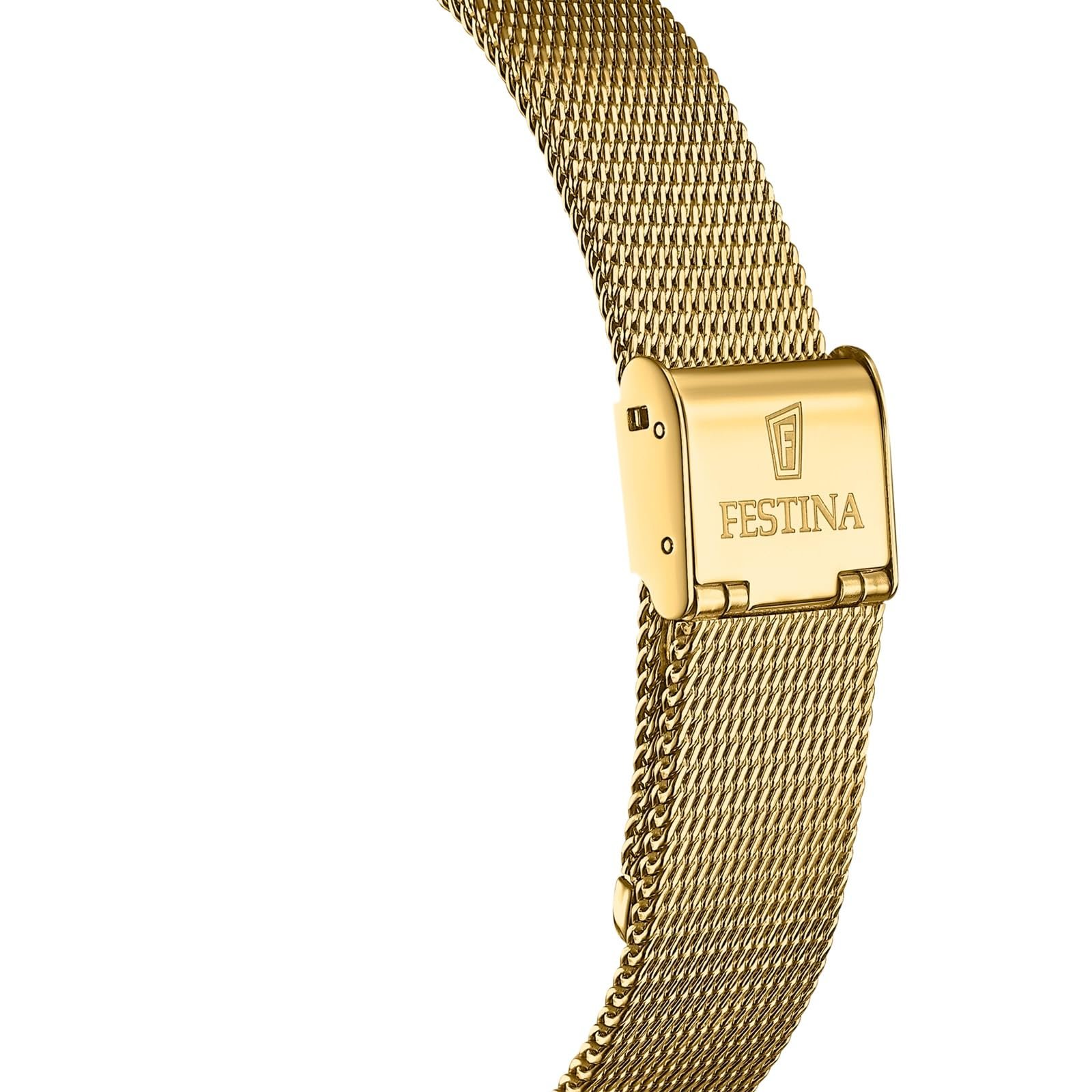 Женские часы Festina Swiss made F20023/5 Золотистый корпус из нержавеющей стали, золотистый браслет из нержавеющей стали, серебристый, Браслет, фото №4