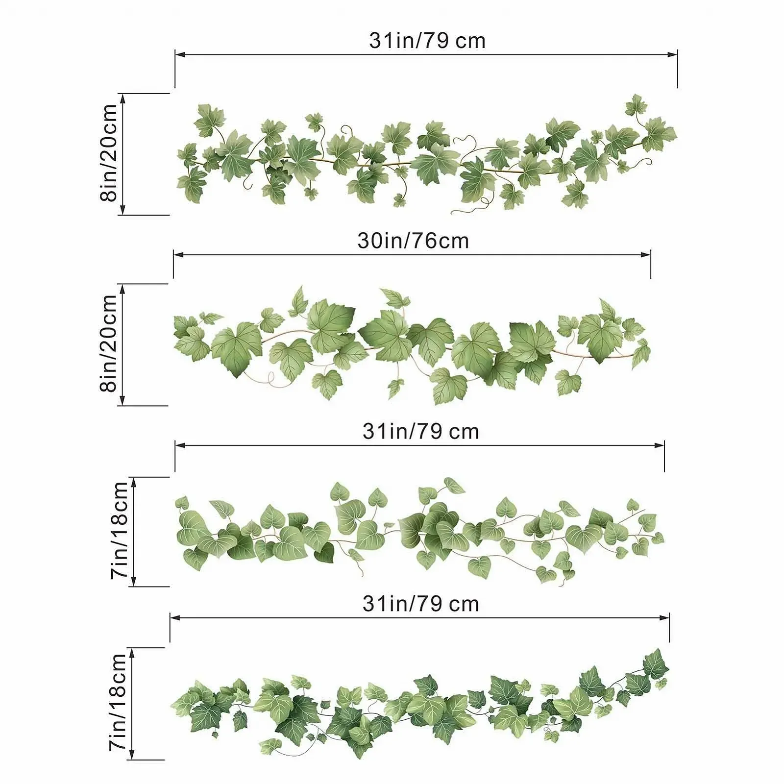 Наклейки на стіну Amimagen Hanging Leaves зелене листя знімні, фото №4