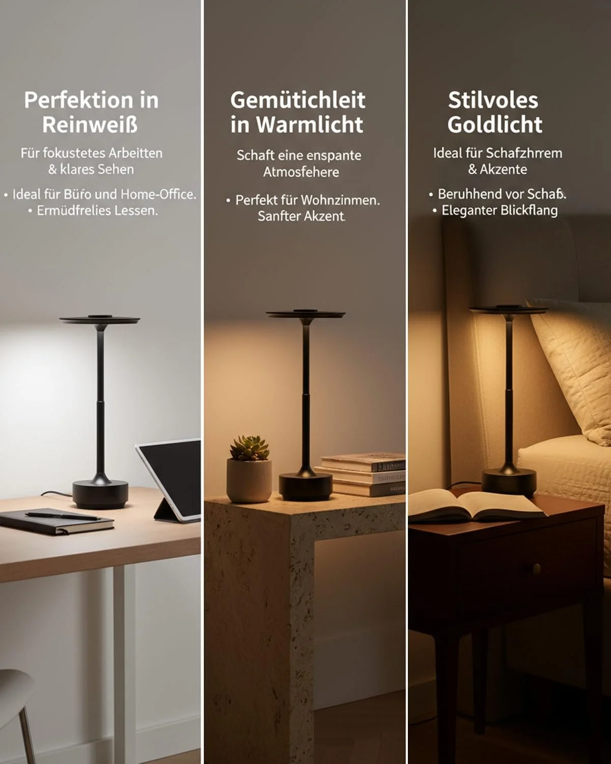 Настільна лампа LED Wireless 5000 мАг USB-C Сенсорна 3 колірні температури, фото №5