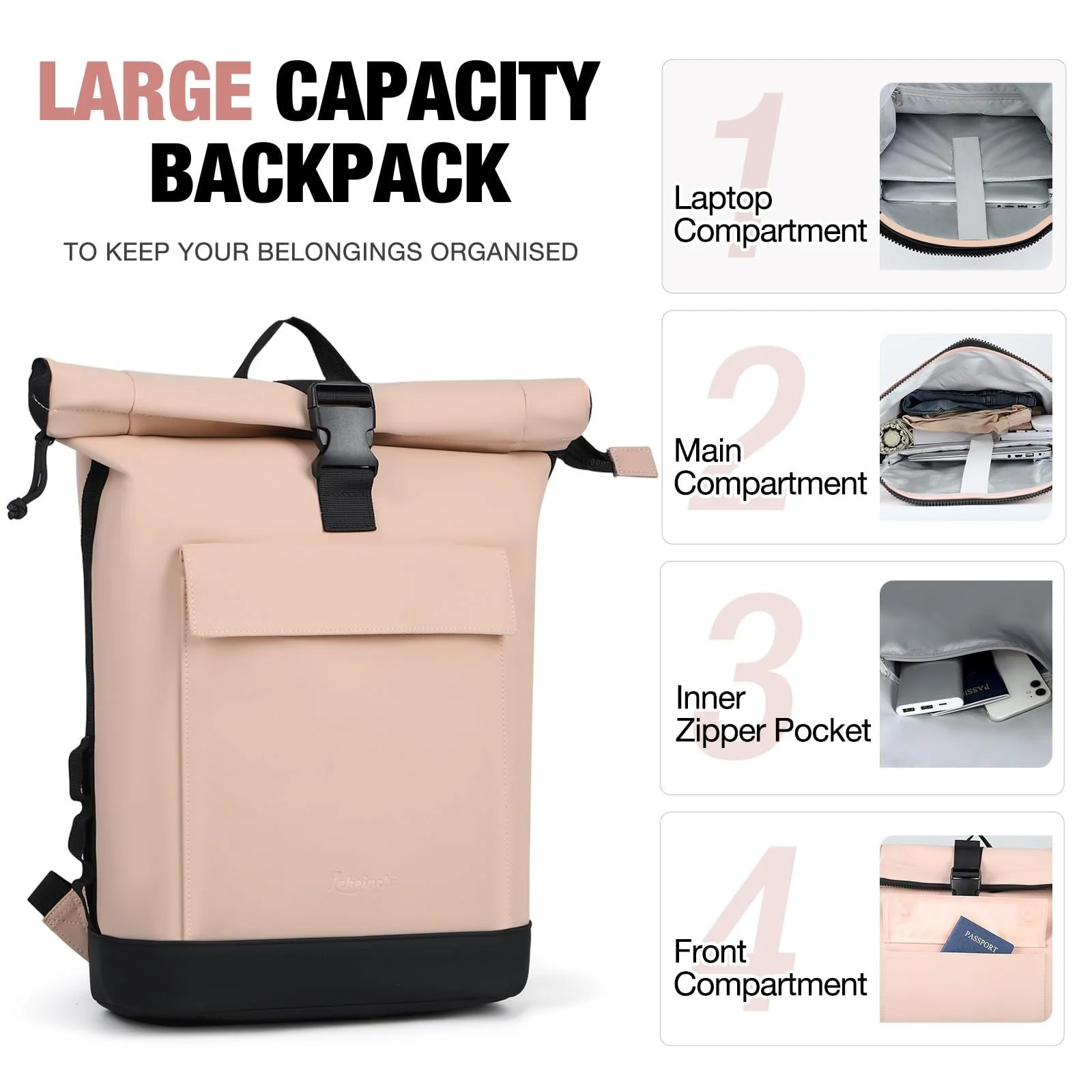 Рюкзак для ноутбука Rolltop 17 Inch Waterproof Large Travel Daypack, фото №3 Рюкзак для ноутбука Rolltop 17 Inch Waterproof Large Travel Daypack, фото №3