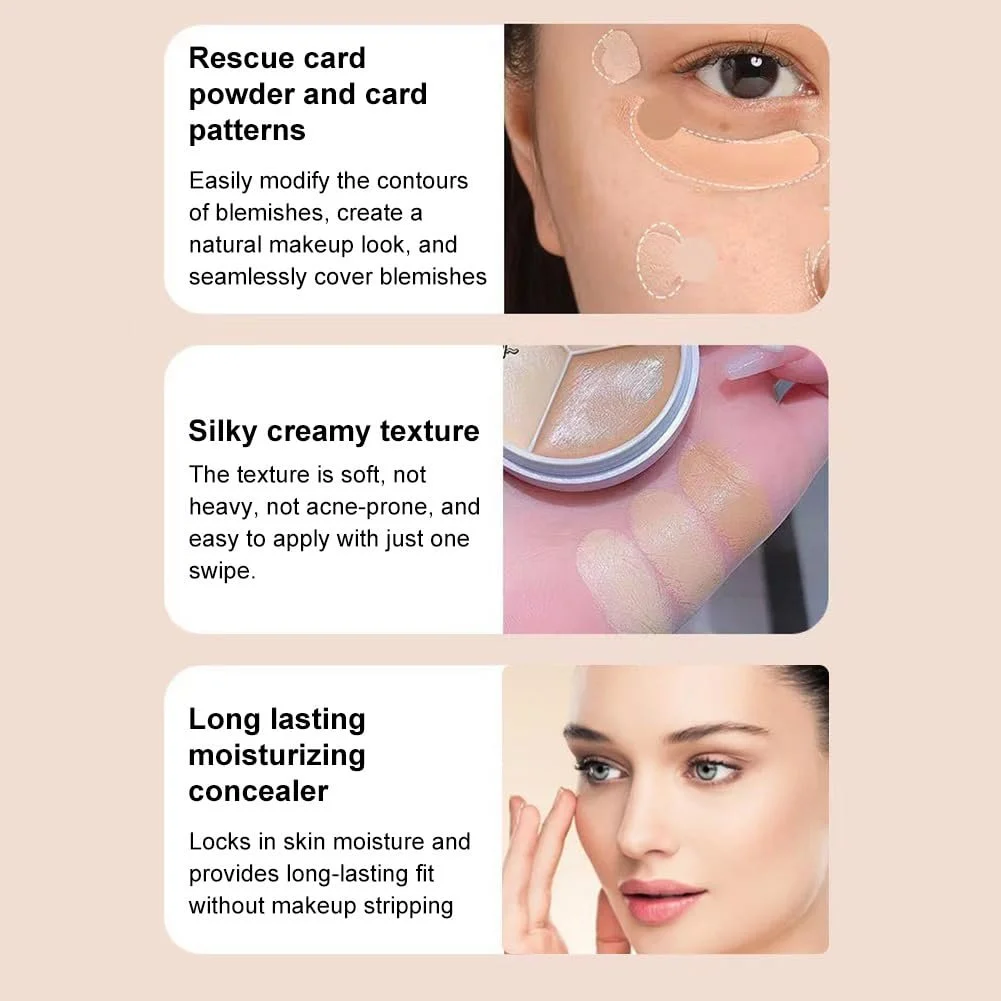 Палетка консилеров 3-в-1 Correcting Concealer, палетка консилеров полного покрытия, трехцветный консилер для макияжа, палетка консилеров-основ, шрамы и смягчение мелких морщин, фото №5
