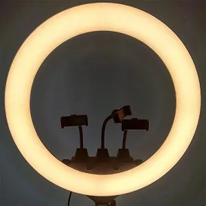 Кольцевая лампа Ring Light светодиодная с тремя съёмными держателями для телефонов пультом ДУ и сумкой 55см 220V (SLP-G63) synthetic.ua - Фото 1