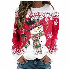 Рождественский Свитер Женский Рождественский Свитшот Снежинка Графика Длинный Рукав Рождественский Верх Круглый Вырез Рождественская Рубашка с Длинным Рукавом Женщины Девушки synthetic.ua - Фото 1