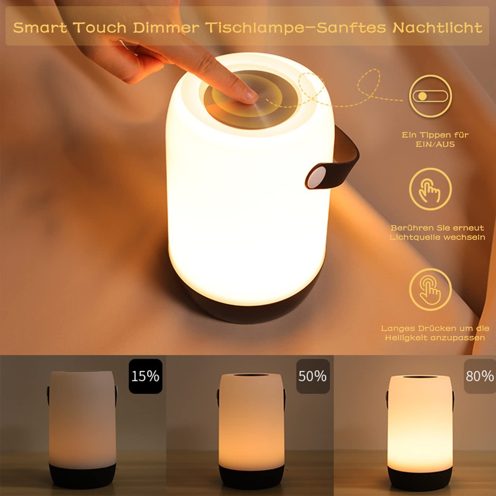 Настільна лампа LED Портативна Акумуляторна Сенсорна USB для тераси Біла, фото №3