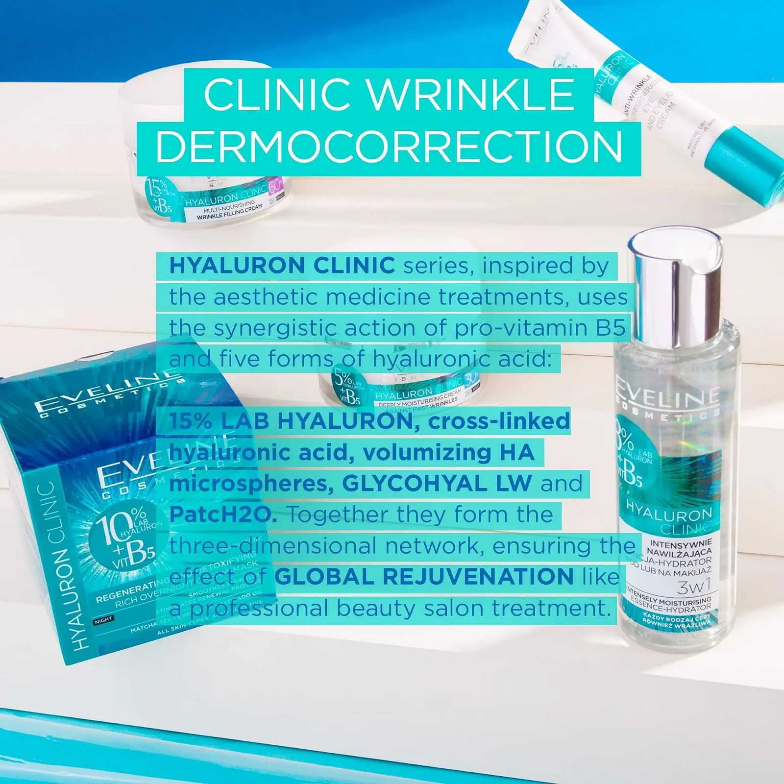 Крем для обличчя денний та нічний Eveline Cosmetics Hyaluron Expert 60+ Антивіковий з TRI-HYALURON Ever Lift Complex та Blue Collagen, фото №7 Крем для обличчя денний та нічний Eveline Cosmetics Hyaluron Expert 60+ Антивіковий з TRI-HYALURON Ever Lift Complex та Blue Collagen, фото №7