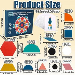 Дерев'яний пазл-танграм Геометричні фігури 180 елементів + 24 картки Montessori synthetic.ua - Фото 1