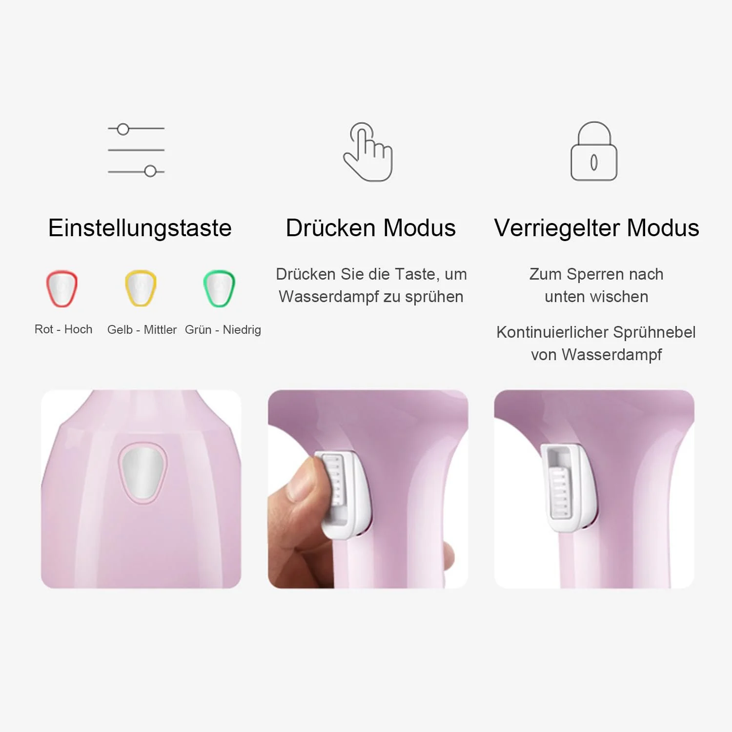 Портативный отпариватель YENTAKE 350 мл 3 режима Розовый, фото №4